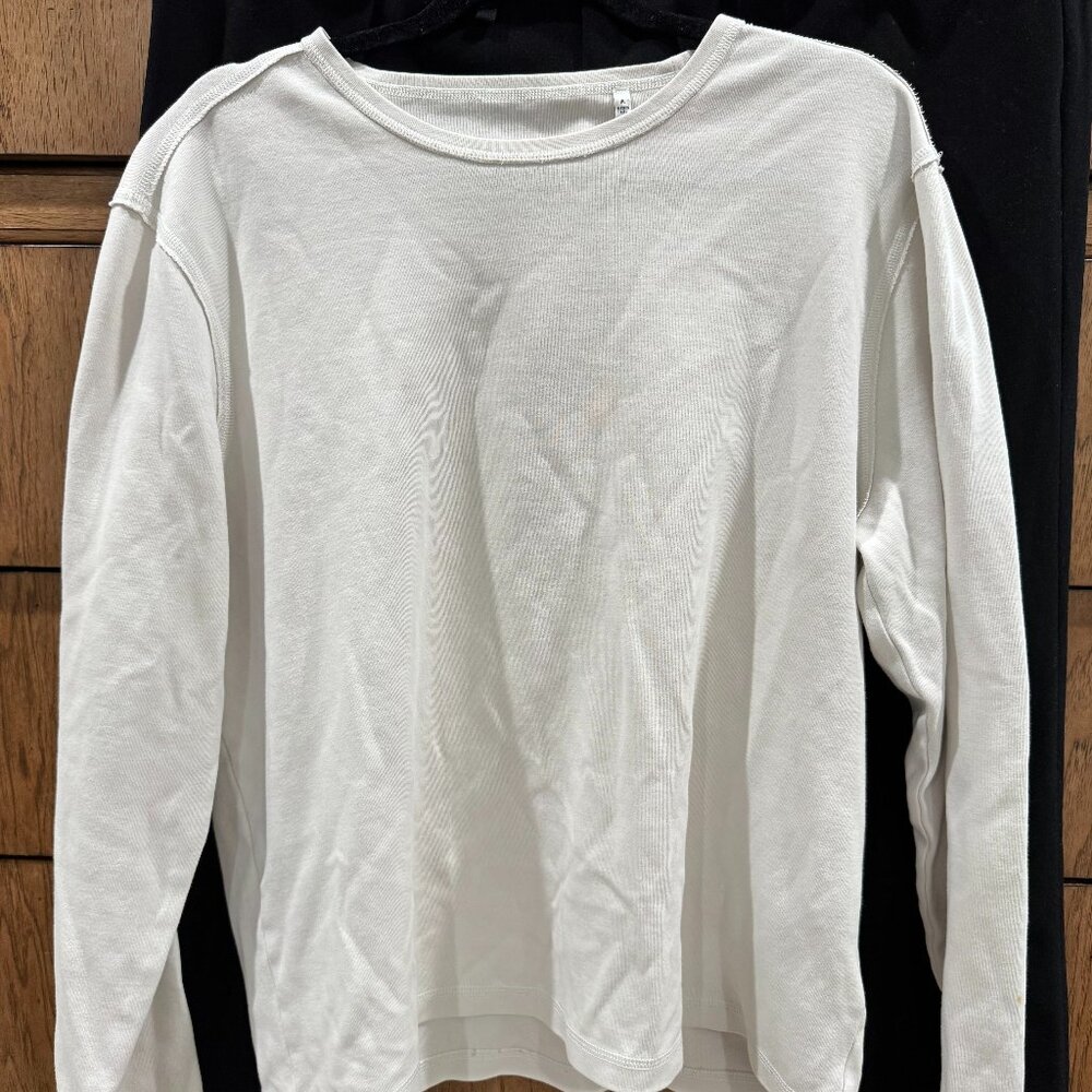 7 For All Mankind Cotton Blend Long Sleeve Crewneck T Shirt